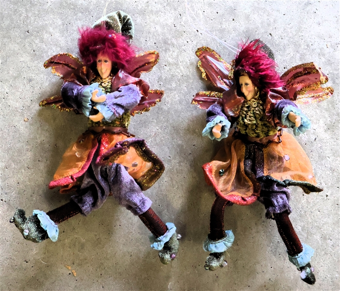 2 ALDIK Whimsical Fairy / Elf Ornaments - Feather Accents - Measuring 8" Long