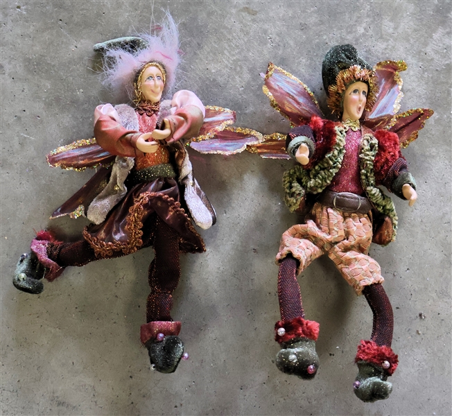 2 ALDIK Whimsical Fairy / Elf Ornaments - Feather Accents - Measuring 8" Long