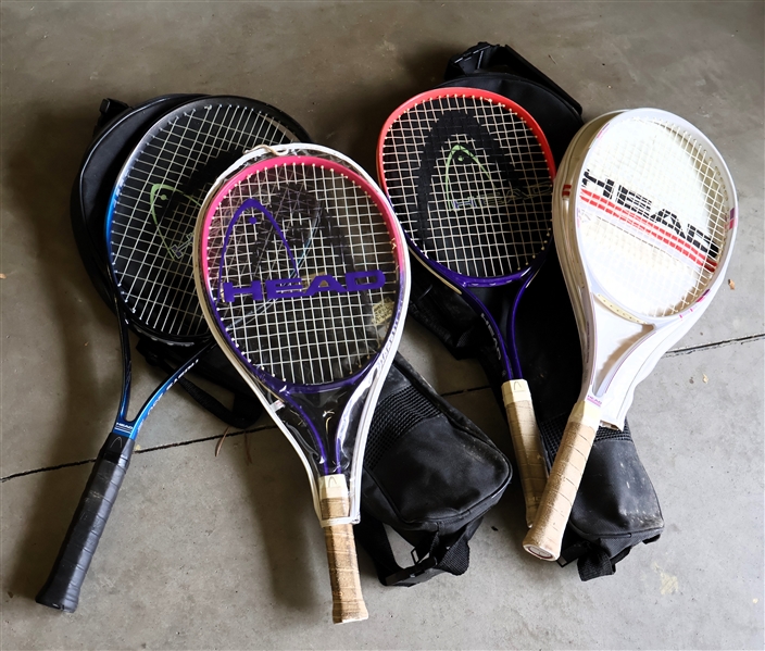 4 - HEAD Tennis Rackets - 4 1/2 SL2, Hot Shot 2, Hot Shot 3, and Trisys 250 - All in Cases 