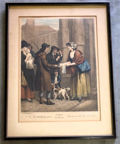 Cries of London Print by E. Wheatley - "A New Love Long Only Hapenny a Piece" - Framed and Matted  - Frame Measures 20 1/4" by 16" 