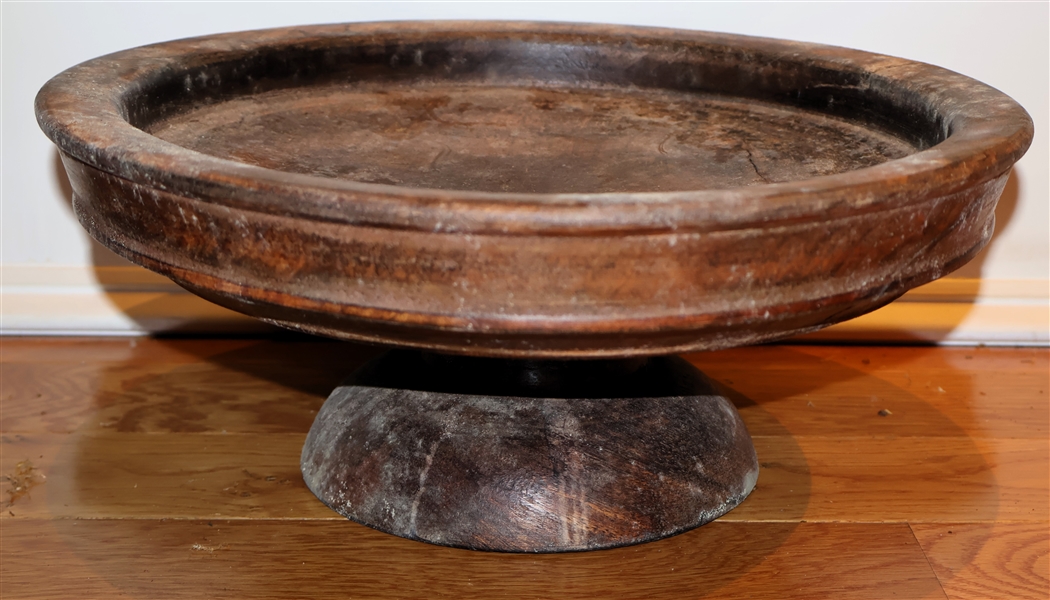 Wood Pedestal Bowl  - Measures 6" Tall 13" Across