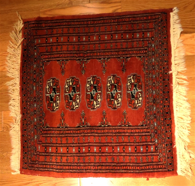 Red Handwoven Oriental Rug with Black and White Accents - Rug Measures 24" by 25" 
