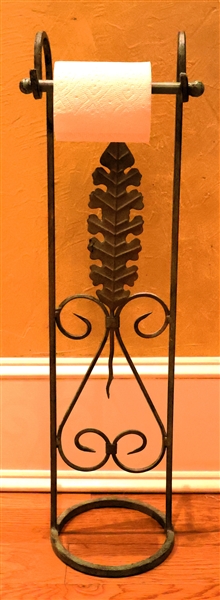 Metal Toilet Paper Holder with Leaf and Scroll Details - Measures 26" tall