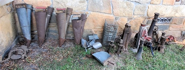 More Items Just Found in Buildings - Tobacco Planters, Galvanized Scoops, Jacks, Metal Crates