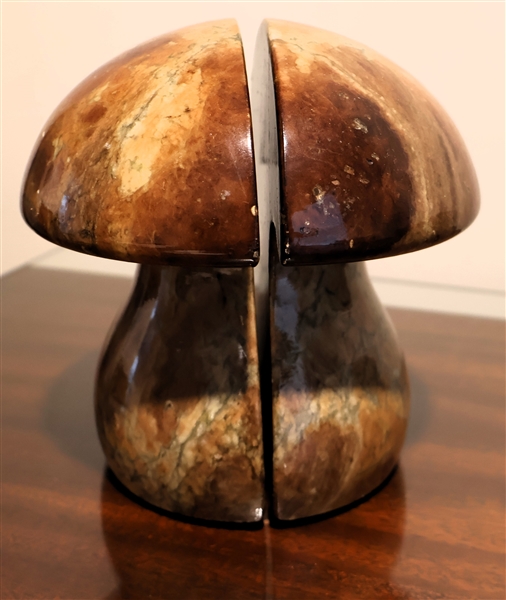 Pair of Nice Stone Mushroom Bookends - Measuring 5 3/4" tall 