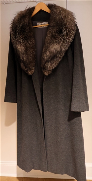 Nice Montaldos Gray Cashmere Wrap Coat with Fox Fur Collar - Approx. Size Medium - No Size Tag 