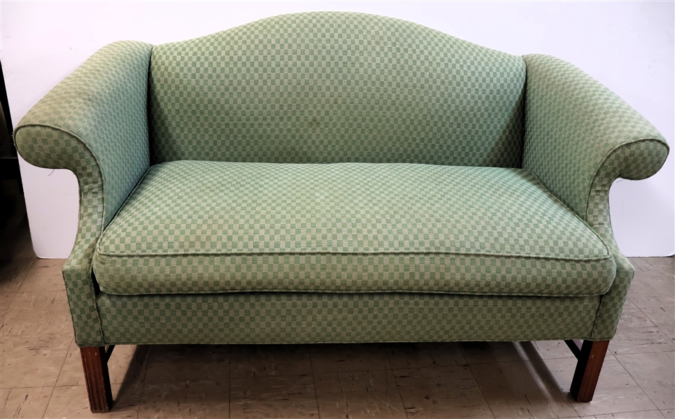 Nice Chinese Chippendale Style Green Upholstered Sofa - Measures 35" Tall 57" by 28" 