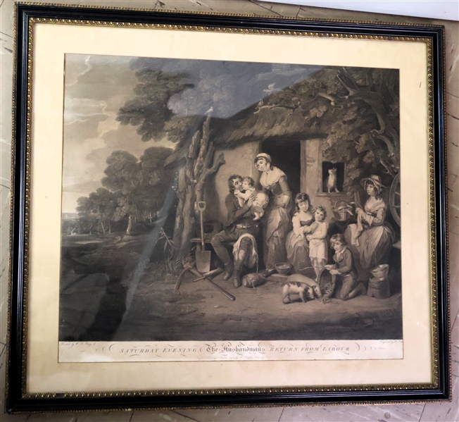 "The Husbandmans Saturday Evening Return From Labour" Steel Engraving of Painting by W.R. Bigg A - Framed and Matted - Frame Measures 25 1/2" by 29" 