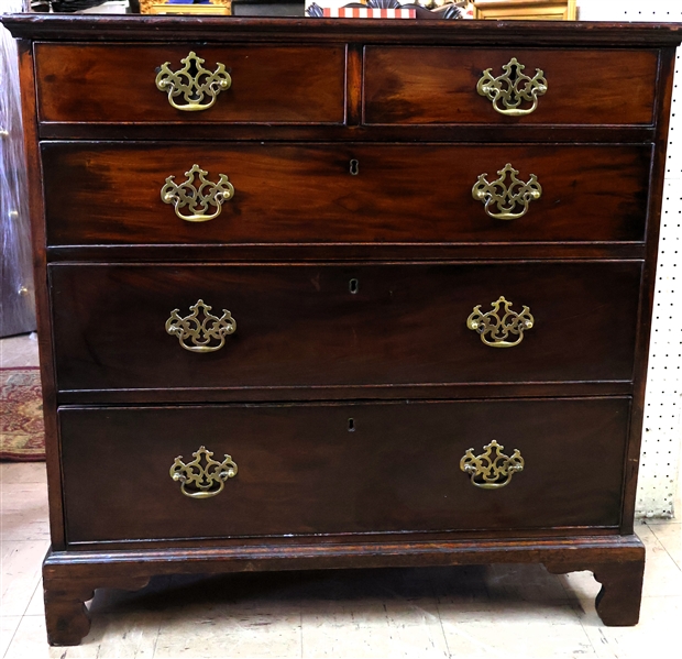 19th Century New England 2 over 3 Drawer Chest - Solid Ends - Nice Brass Pulls - Each Drawer Has Lock - Dovetailed Drawers - Chest Measures 38" Tall 37" by 20 1/4" 