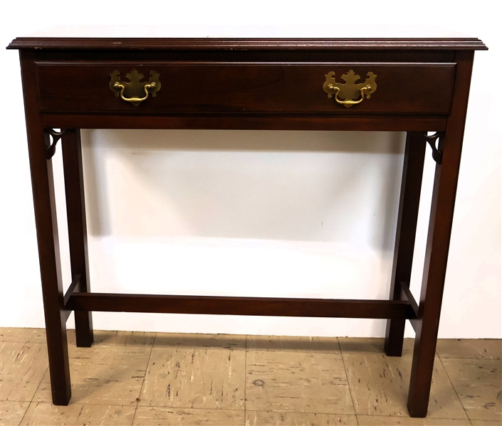 Chinese Chippendale Style Narrow Mahogany Table with Single Dovetailed Drawer - Measures 30" Tall 32" by 11 1/2"