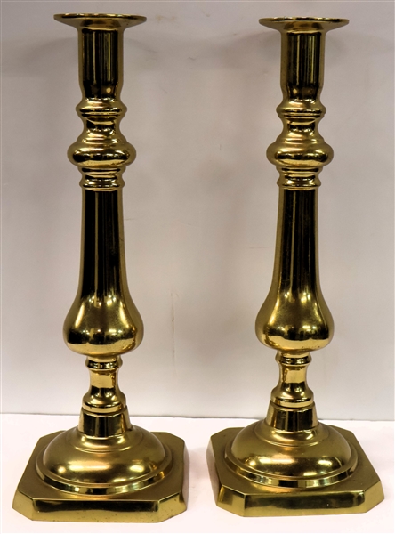 Pair of Nice Heavy Virginia Metal Crafters Brass Candle Sticks - Each Measures 15 1/2" Tall 