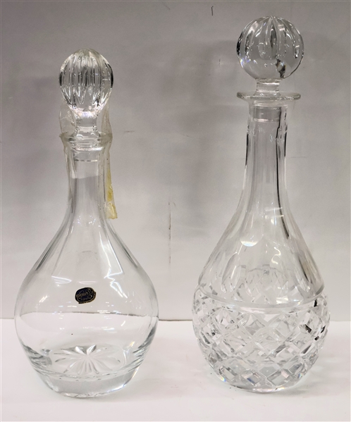 2 Crystal Decanters -Bohemia Crystal with Original Sticker and Other with Diamond Pattern - Measuring 13" tall 