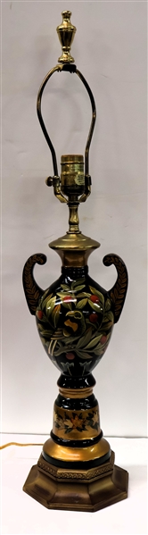 Nice Table Lamp with Birds, Florals, and Leaves - Lacquer Finish - Measures 19 1/2" To Bulb