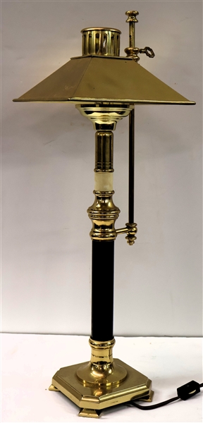 Brass Student Lamp with Brass Shade - Lamp is Electric - Measures 22" Tall 