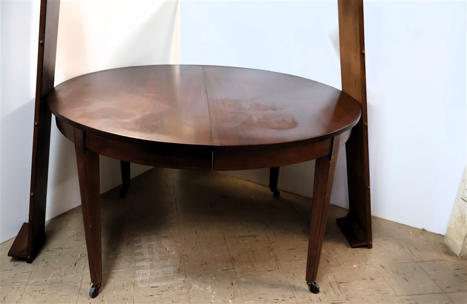 Round Mahogany Dining Table with String Inlay on Top, Legs, and Leaves - Table Measures 30" Tall 54" Across - Each Leaf Measures 11 1/2" Wide