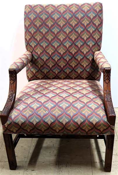 Nice Arm Chair with Carved Wood Frame and Stretcher Base 