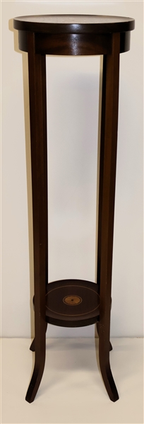 Mahogany Inlaid Fern Stand - Sunburst Inlay on Top and Shelf - String Inlay on Legs - Measures 42" tall 12" Across