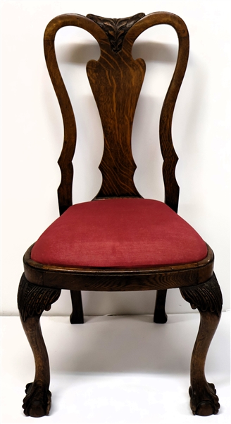 English Oak Chippendale Style Side Chair - Ball and Claw Feet - Measures 