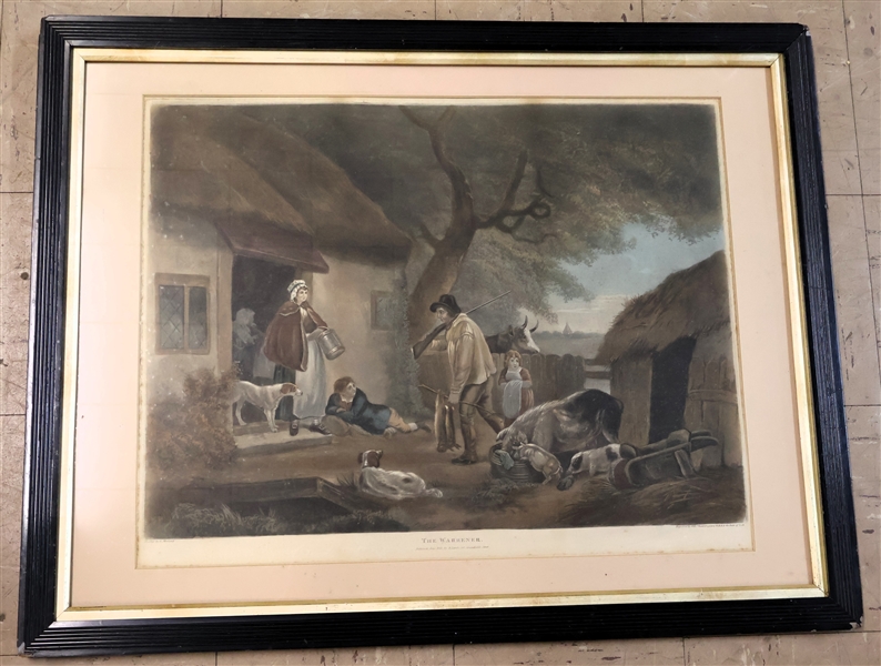 "The Warrener" 19th Century Hand Colored Engraving - Framed and Matted - Frame Measures 25 1/2" by 32" 