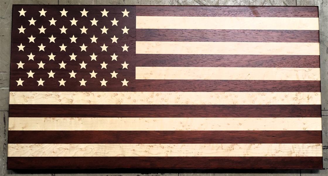 Beautiful Walnut, Cherry, and Birdseye Maple American Flag Board - Signed JS Jan 2019 on Reverse - Measures 12" by 22 1/2"