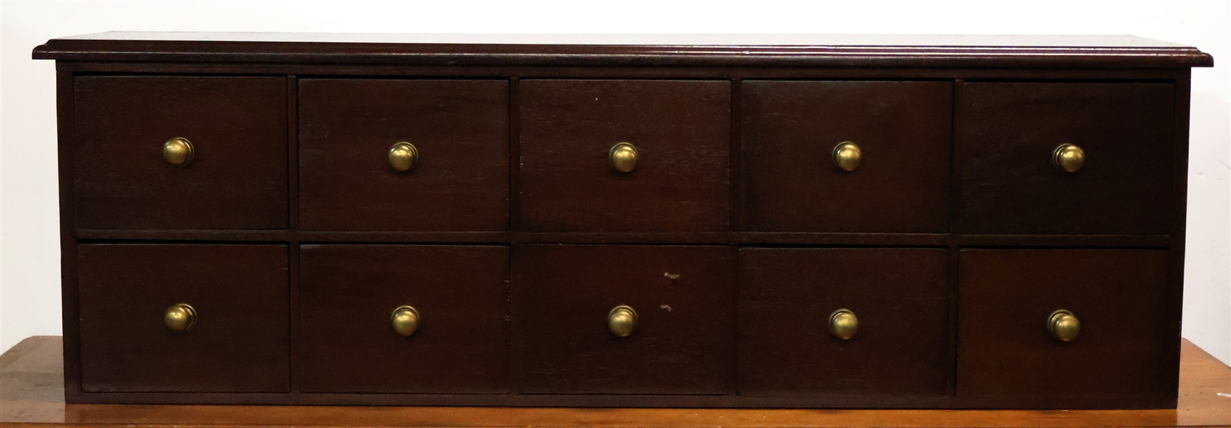 19th Century Mahogany Apothecary Cabinet - 10 Hand Dovetailed Drawers - Measures 16 1/2" Tall 51 1/2" by 12 1/2" 