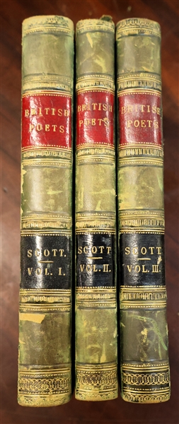 Leather Bound "British Poets" Published by Cassell, Petter, and Galpin - Scott Vol. I, II, & III