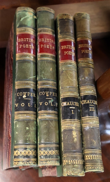 Leather Bound "British Poets" Published by Cassell, Petter, and Galpin - Cowper Vol. 1 & 2 and Chaucer I & III