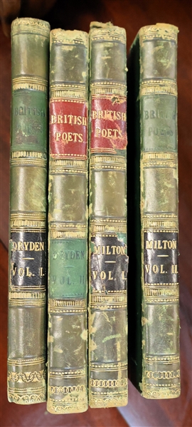 Leather Bound "British Poets" Published by Cassell, Petter, and Galpin - Dryden Vol. I & II and Milton Vol. I & II