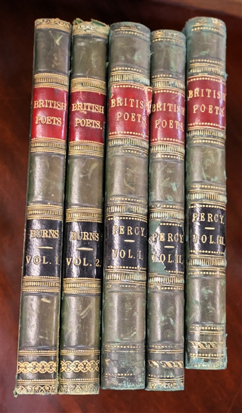 Leather Bound "British Poets" Published by Cassell, Petter, and Galpin - Burns Vol. 1 & 2 and Percy Vol. I, II, & III