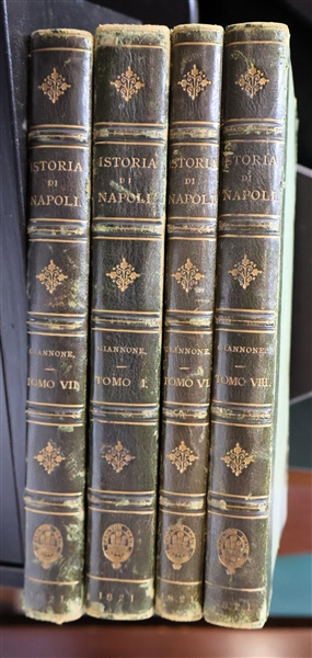 4 Leather Bound Books - "Astoria Di Napoli" Volumes I, VI, VII, and VIII - Beautiful Green Italian Books