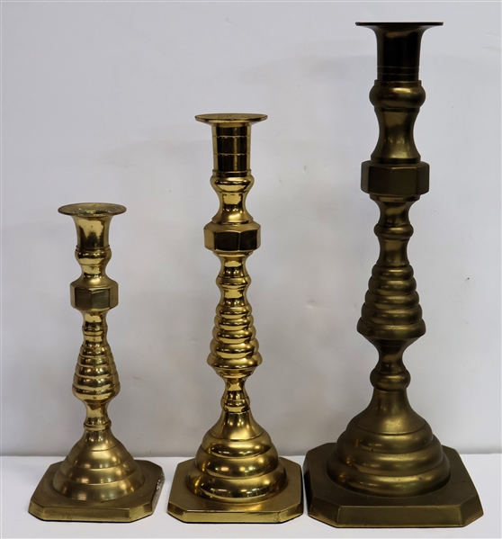 3 Brass Bee Hive Candle Sticks - 1 Hampton Brass with Original Felt Underside - Tallest Measures 12" 