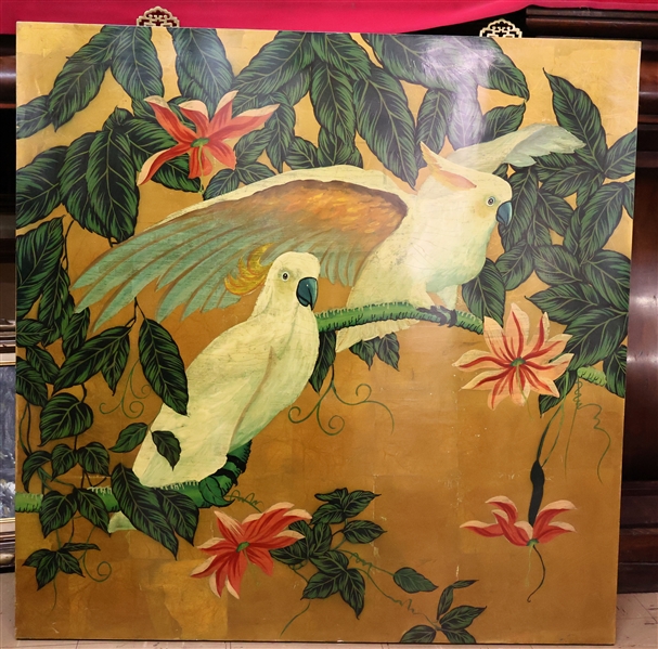 Chinese Gilded Cockatoo Artwork - Lacquer Finish - Measures 36" by 36" 