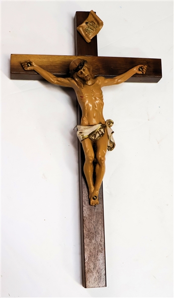 Fontanini - Made in Italy Corus on Cross Made From NC Walnut - Cross Measures 11" Jesus Figure Measures 6"