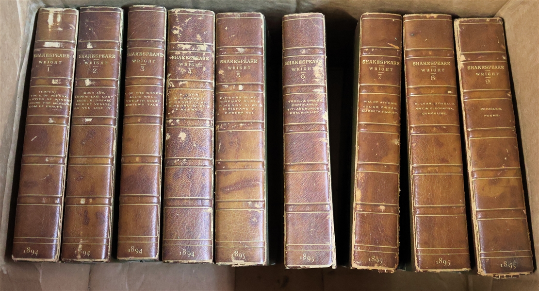 9 Pretty Leather Bound Shakespeare Books - Reprinted in 1894