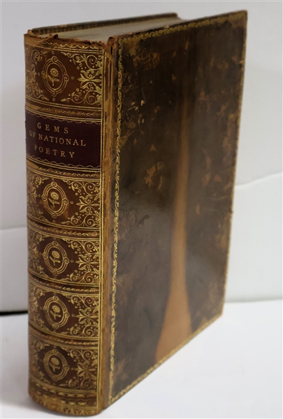 "Gems of National Poetry by Mrs. Valentine" Beautiful Leather Bound Book with Gold Lettering and Pages - The Albion Edition 