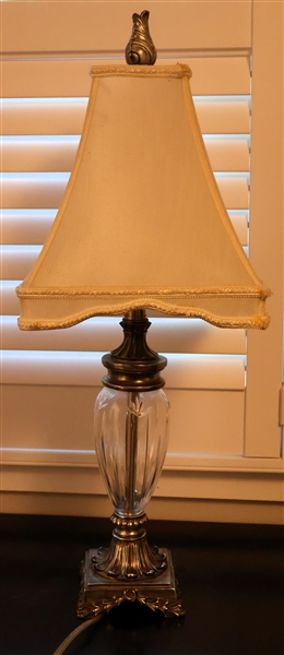 Glass and Silver Metal Table Lamp - Measures 27" Tall 