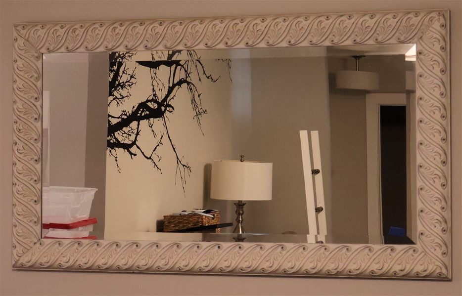 Large Rectangular Beveled Mirror in White Painted Frame - Frame Measures 32" by 55"