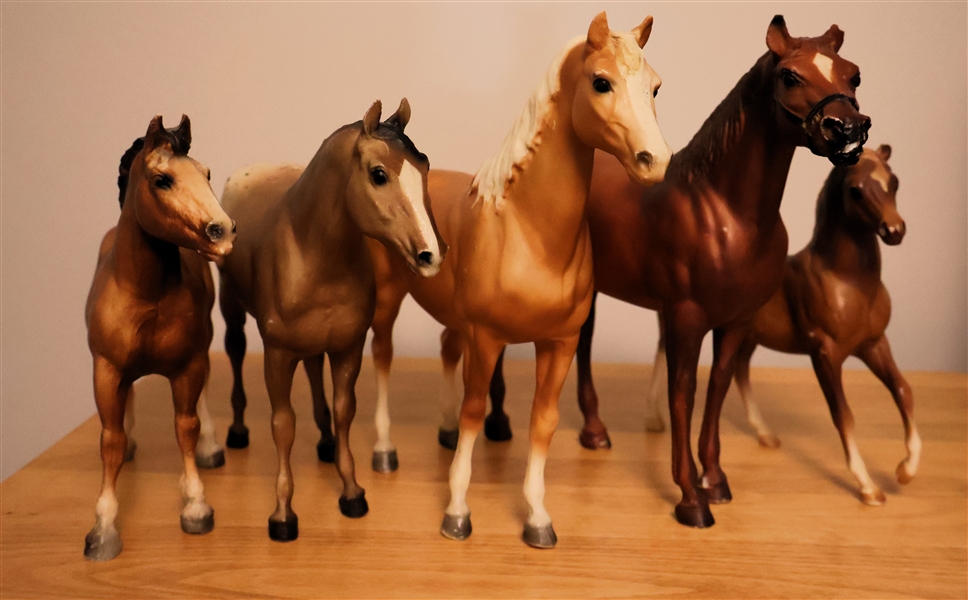 5 Breyer Horses - 2 Have Broken Ear Tips - Largest Palomino Measures 9" Tall 