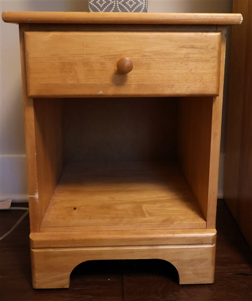 Light Wood Night Stand wit Drawer - Some Finish Blemishes - Measures 22" Tall 15 1/2" by 15 1/2" 