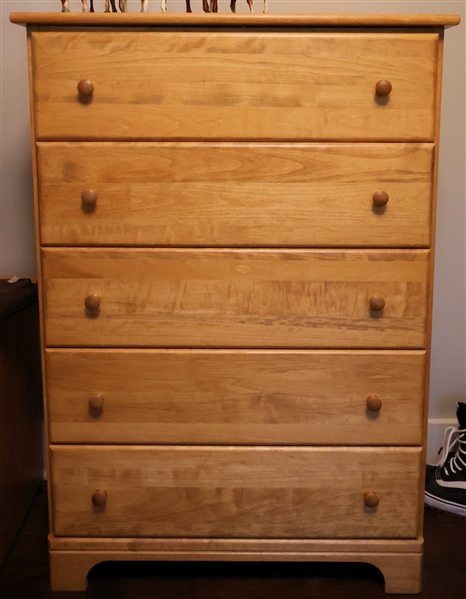 Light Wood 5 Drawer Chest - Measures 45" Tall 31 1/2" by 16 1/4" 