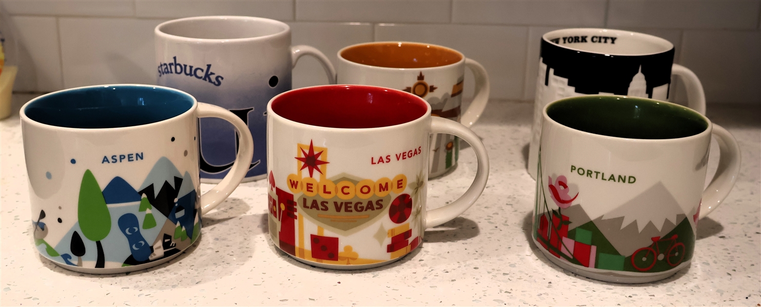 6 - Starbucks City Mugs - Portland, Las Vegas, Aspen, Arizona, Park City, and Maui