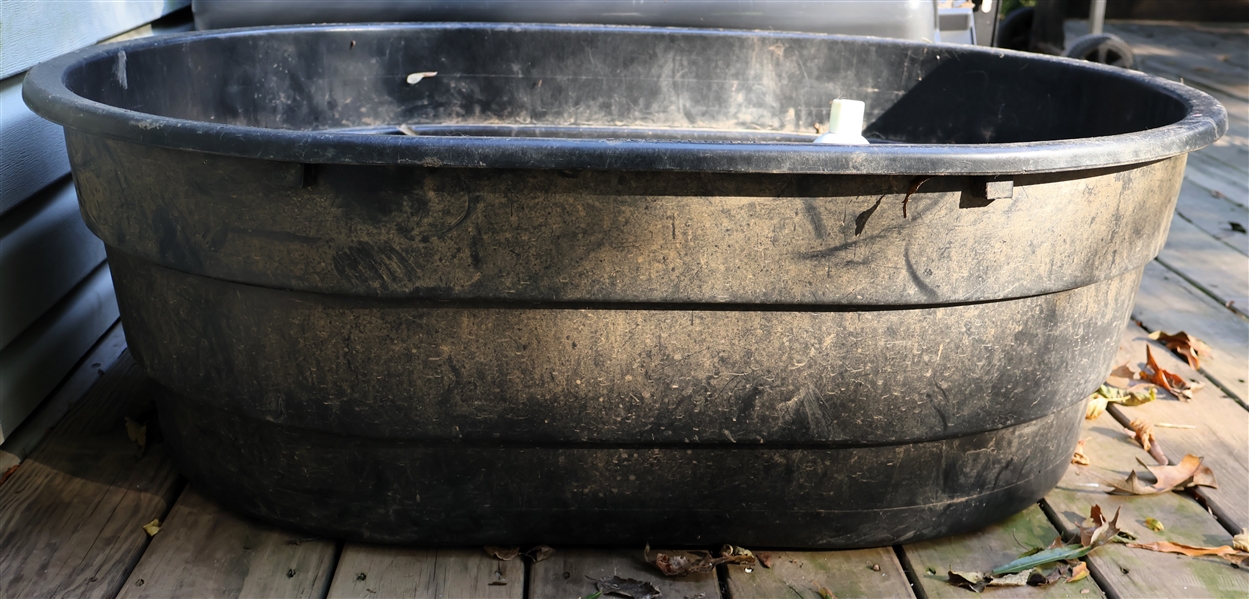 Little Giant 40 Gallon Stock Tank and 2 Buckets of Horse Grooming Supplies, Partially Full Shampoo, Leather Cleaner, Brushes, Etc. 