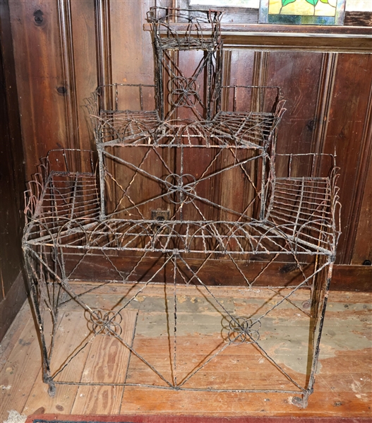 Metal Wire Plant Holder - with flower Details - Measures 45" tall 36" by 24"