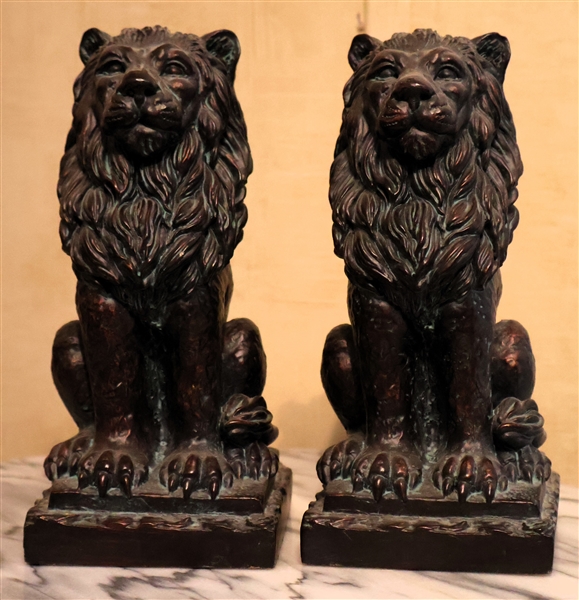 Pair of Standing Lion Bookends - Composite Material - Each Measures 7" Tall