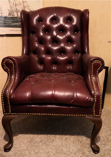 Jansko Button Tufted Wing Back Chair - Nail Head Trim - Queen Anne Style Feet - Measures 38" Tall 28" by 23"