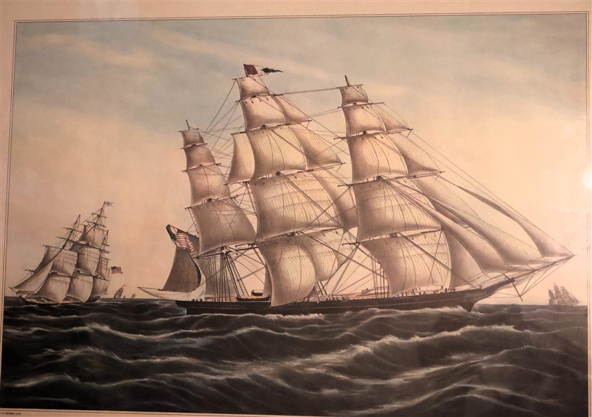 Currier and Ives "Clipper Ship "Sweepstakes"" Sailing Ship Print - Framed  - Frame Measures 18 1/2" by 24 1/2" 