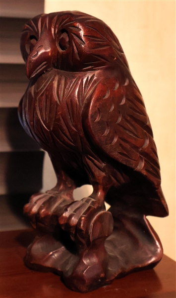 Wood Carved Owl Statue - Measures 8" Tall 
