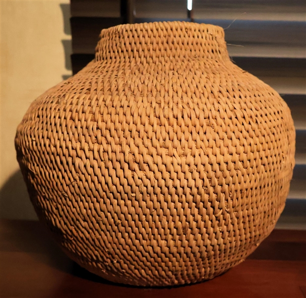 Unusual Woven Basket Vase - Measures 10" Tall 10" Across