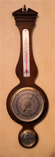 Air Guide Barometer / Thermometer in Wood Case - Made in Japan - Measures 23" by 8" 