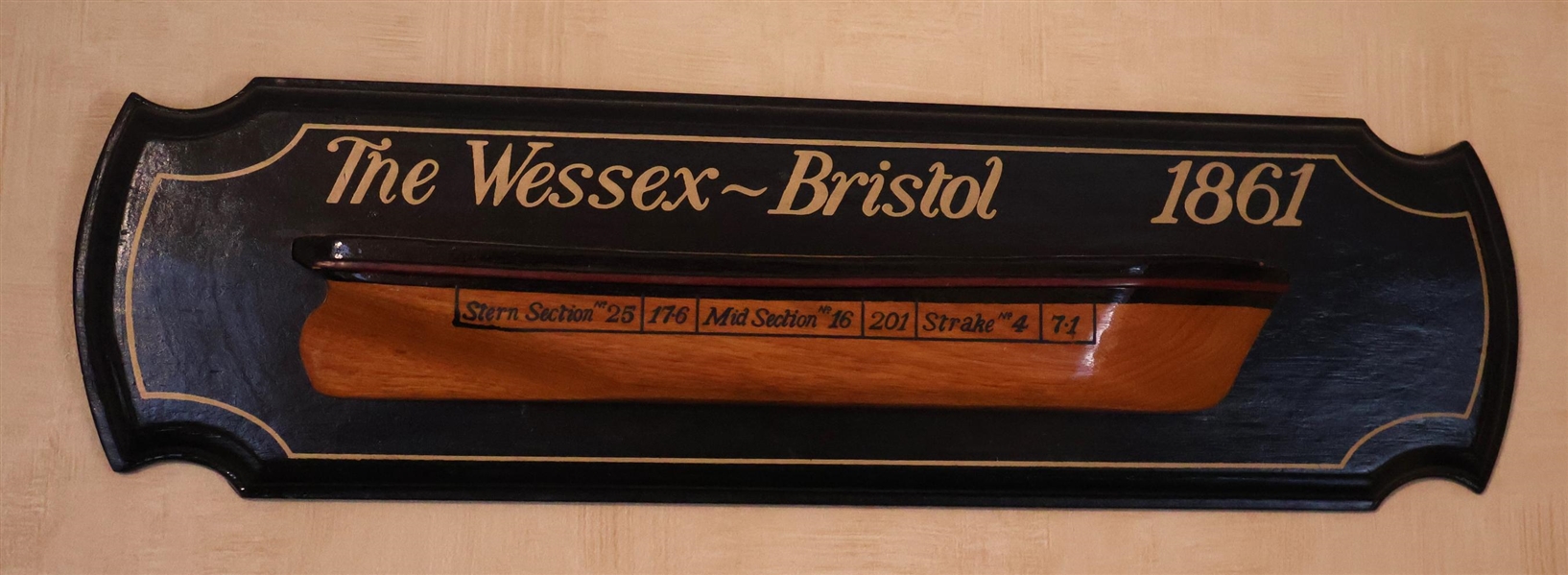 "The Wessex - Bristol 1861" Wood Plaque with Three Dimensional Canoe - Measures 20" by 6"